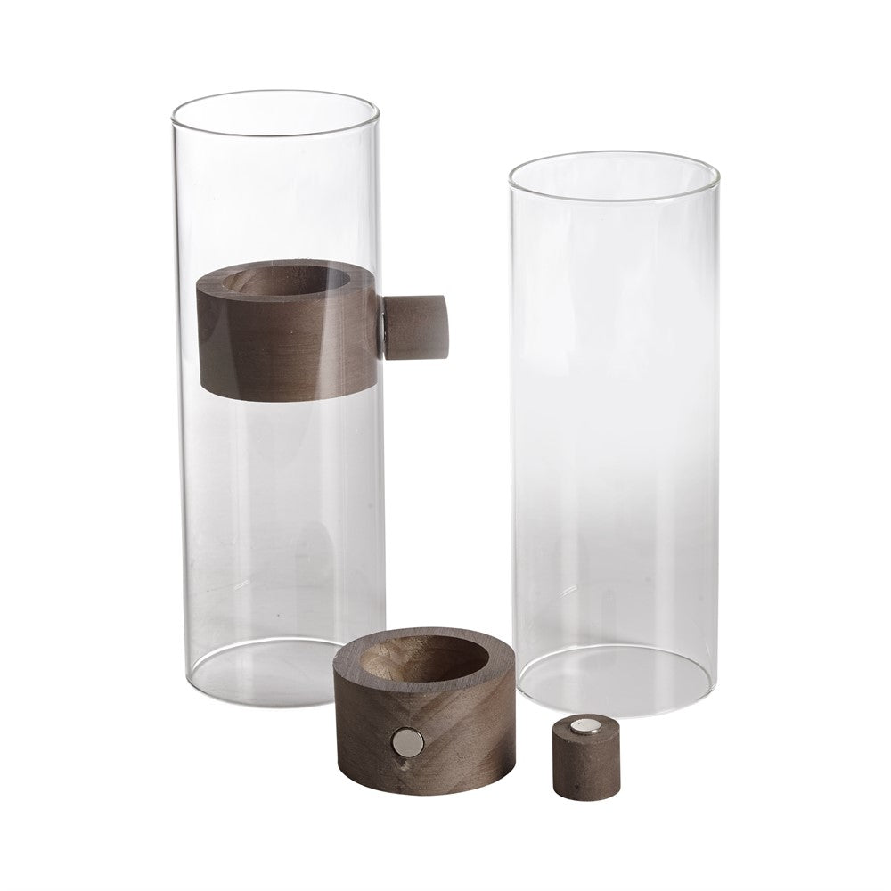 Mogihome Elvin Ljuslykta glas med mörka trädetaljer 18cm