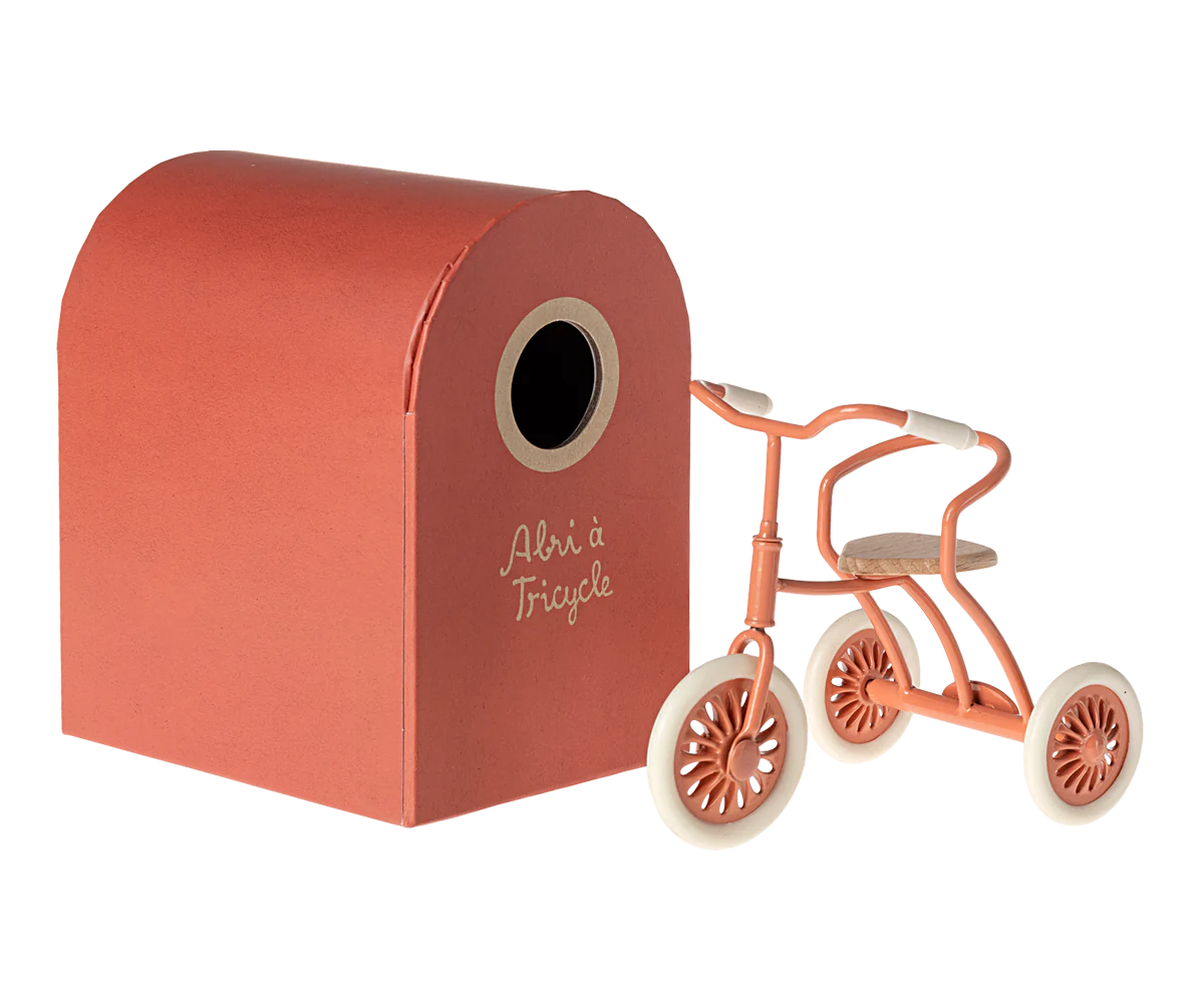 Maileg Abri à tricycle, Mouse - Coral