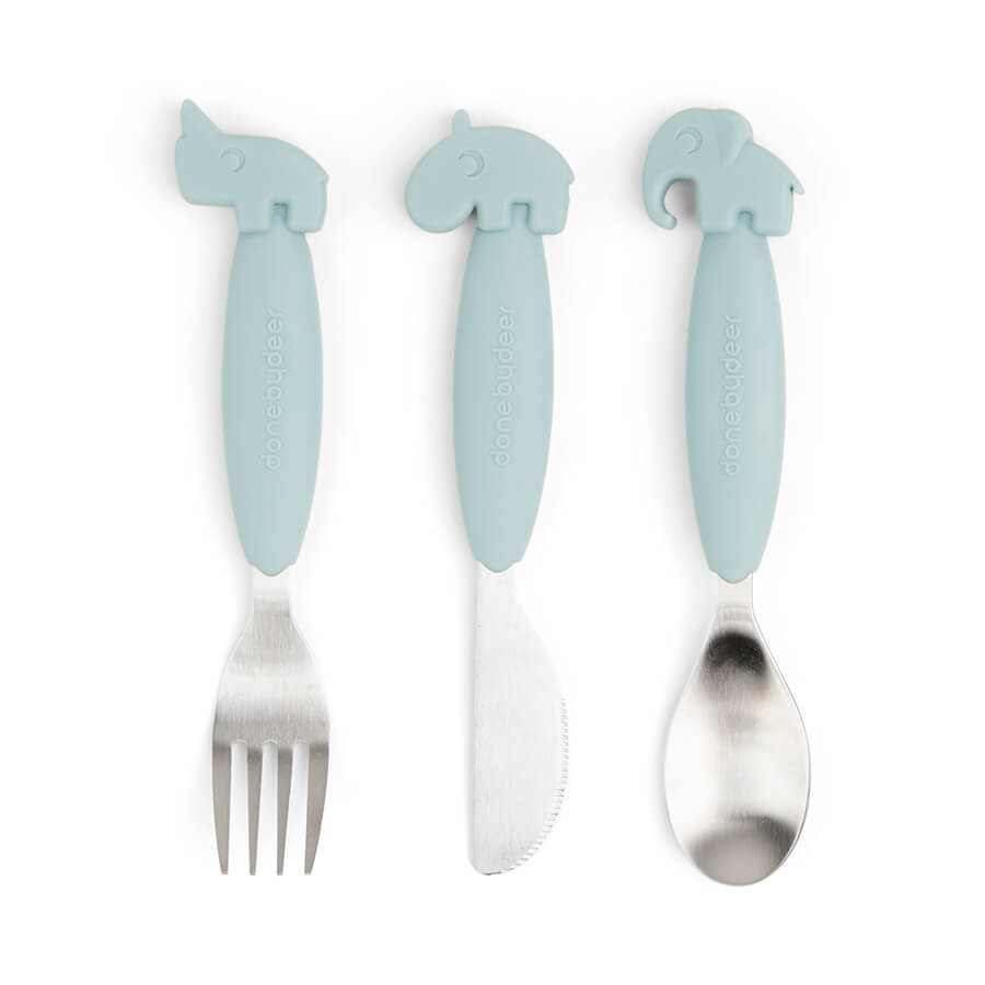Done by Deer Easy-grip cutlery set Deer friends Blue