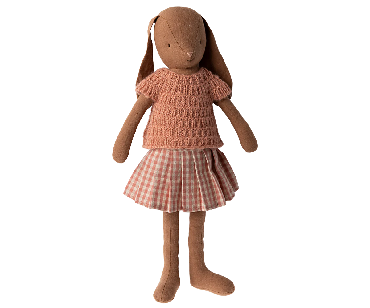Maileg Bunny Size 3, Chocolate Brown, Knitted shirt and skirt