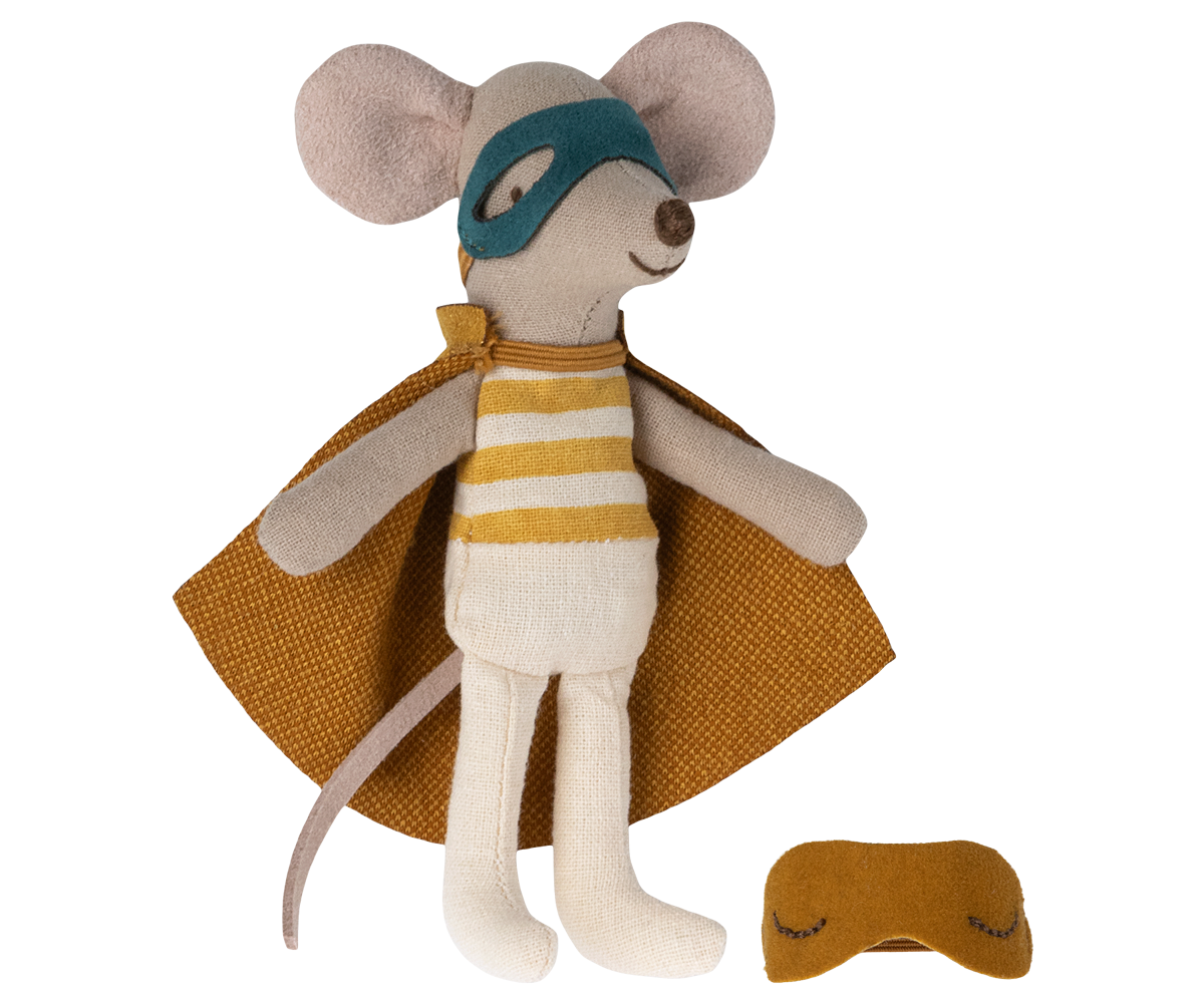 Maileg Superhero Mouse Little Brother in Matchbox