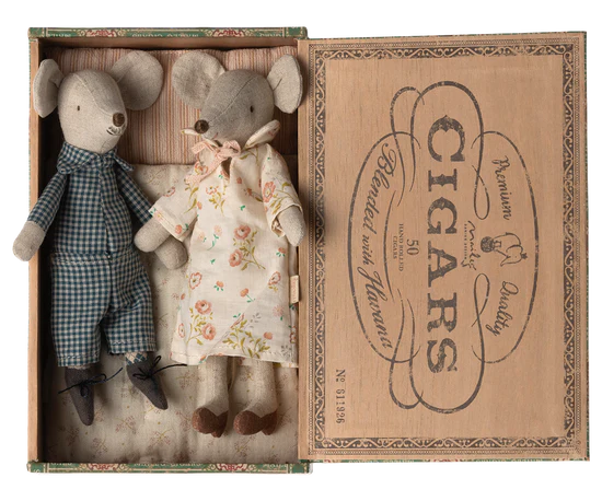 Maileg Grandma and Grandpa Mice In Cigarbox
