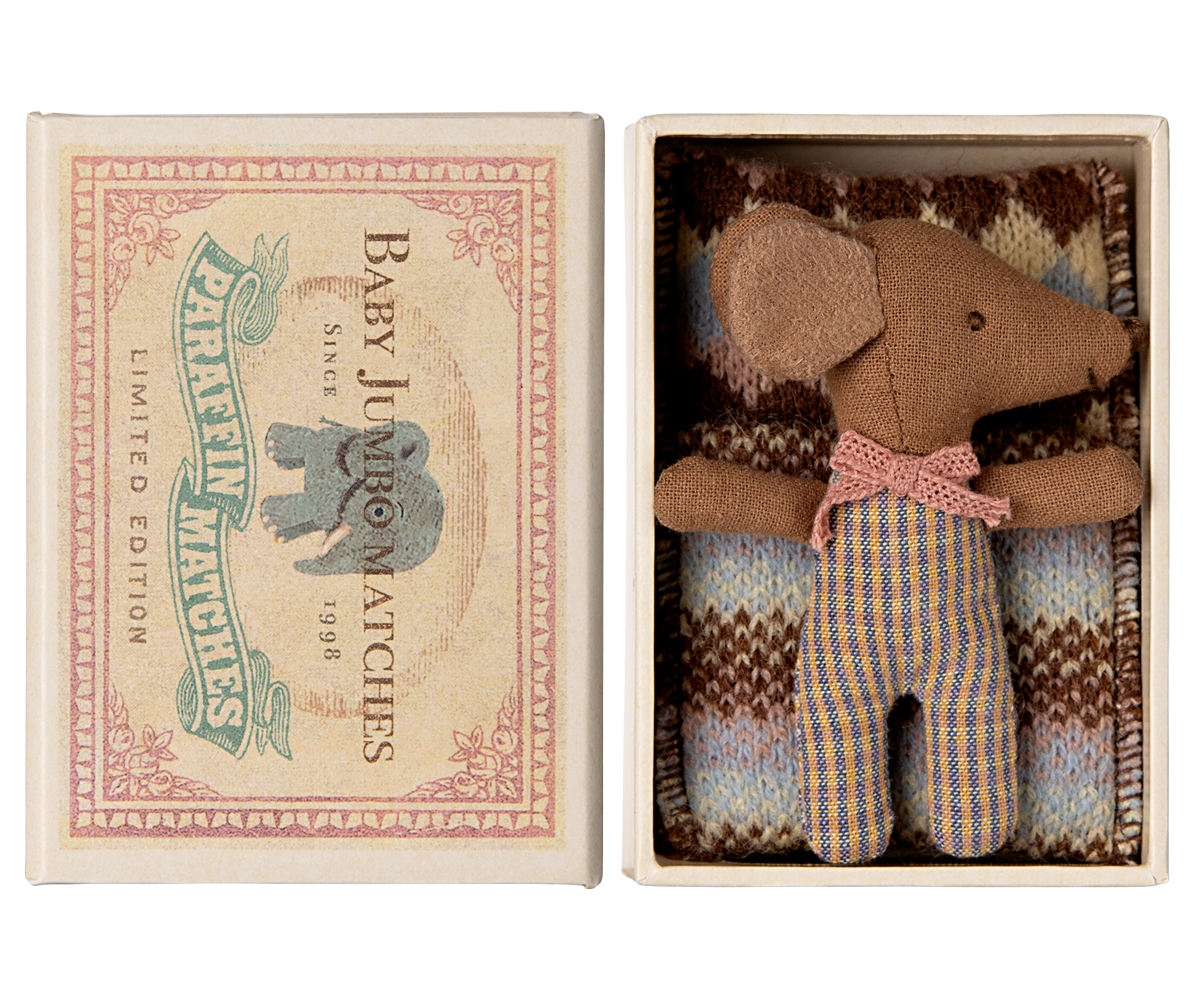 Maileg Sleepy Wakey Baby Mouse in a Matchbox - Rose