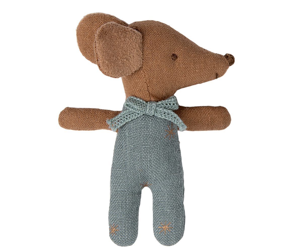 Maileg Sleepy Wakey Baby Mouse in a Matchbox - Blue