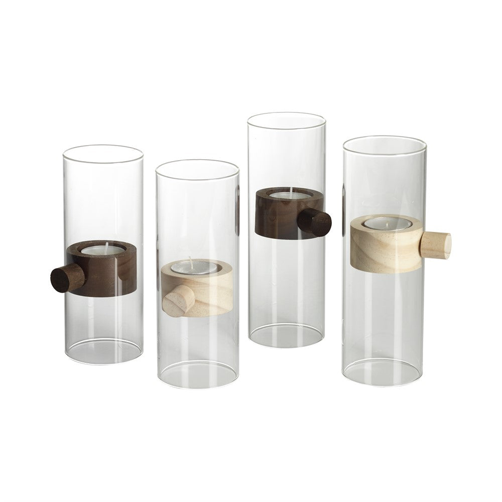 Mogihome Elvin Ljuslykta glas med mörka trädetaljer 18cm
