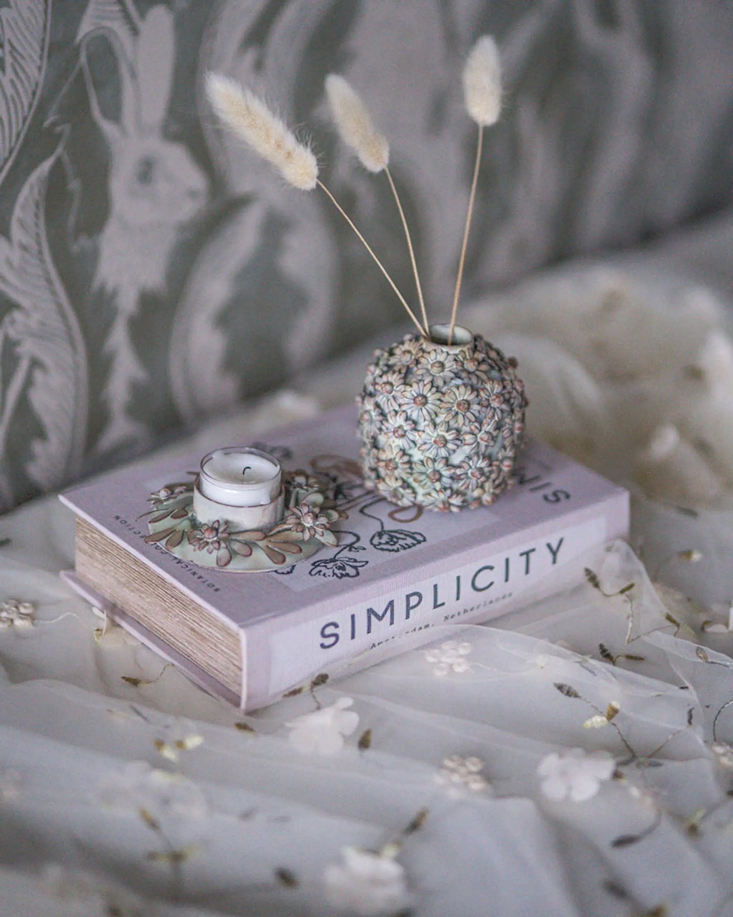 Alot Löpare Broderade Blommor Creme