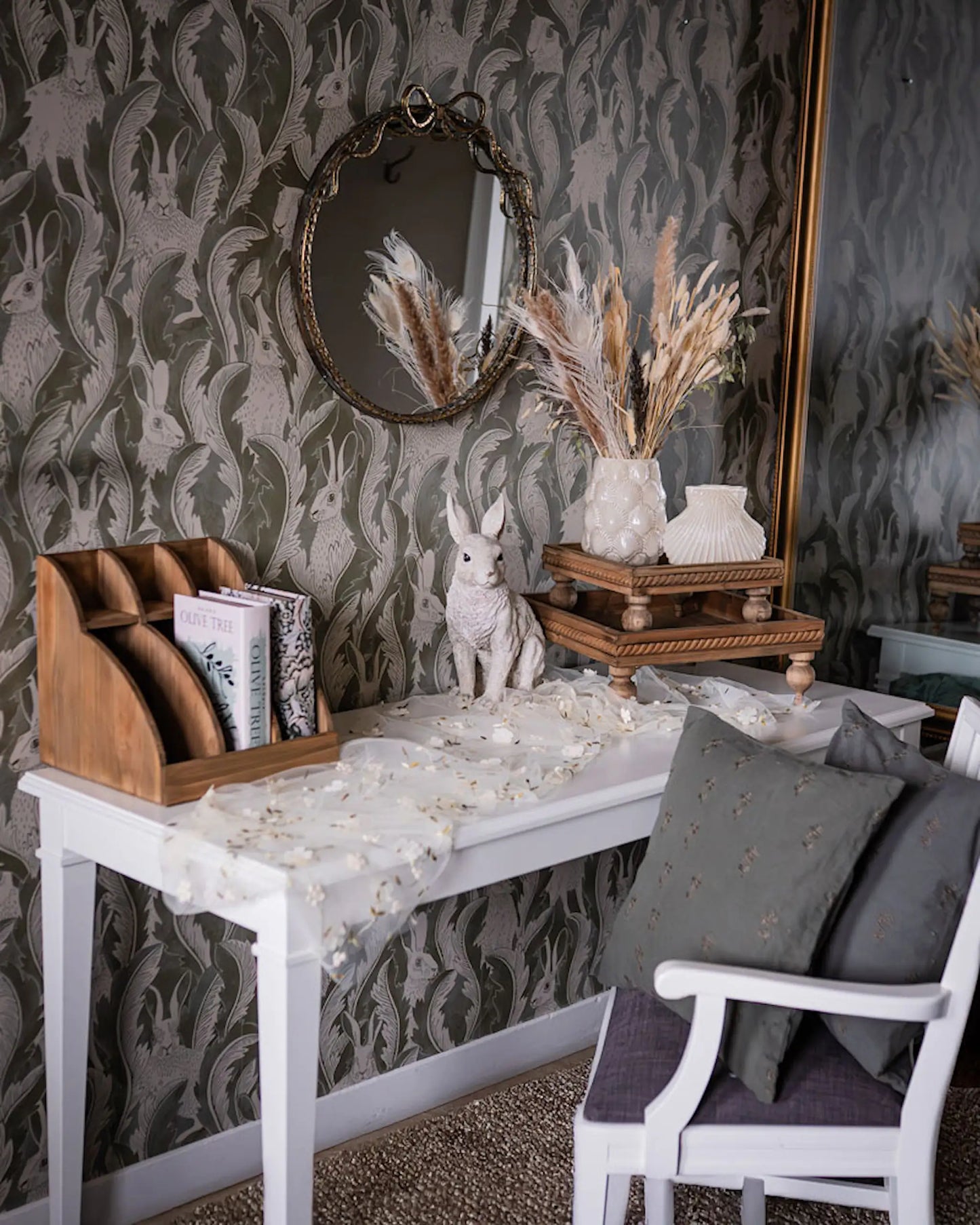 Alot Löpare Broderade Blommor Creme