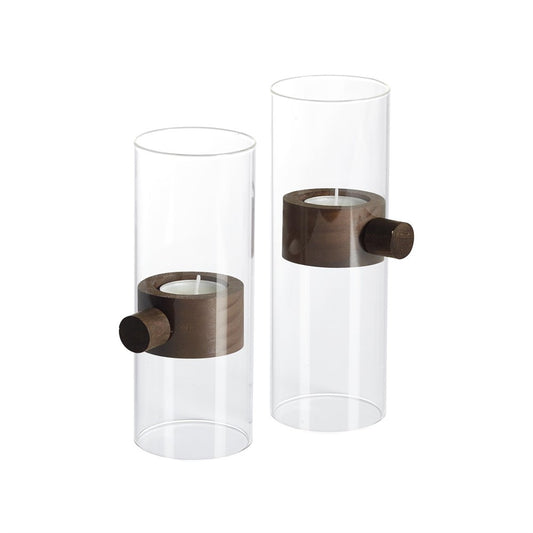 Mogihome Elvin Ljuslykta glas med mörka trädetaljer 18cm