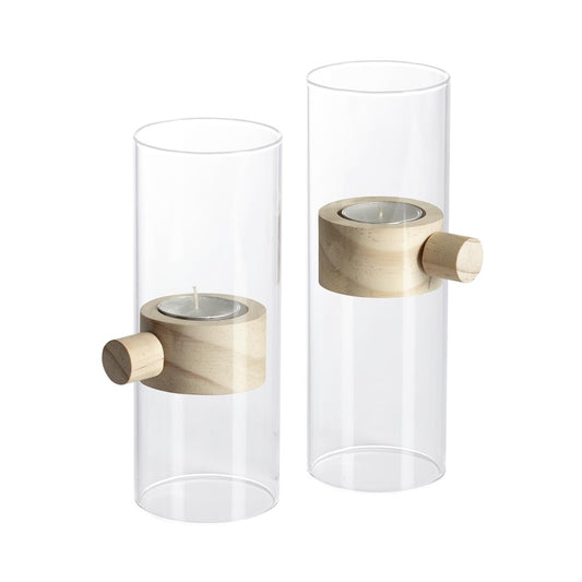 Mogihome Elvin Ljuslykta glas med ljusa trädetaljer 18cm
