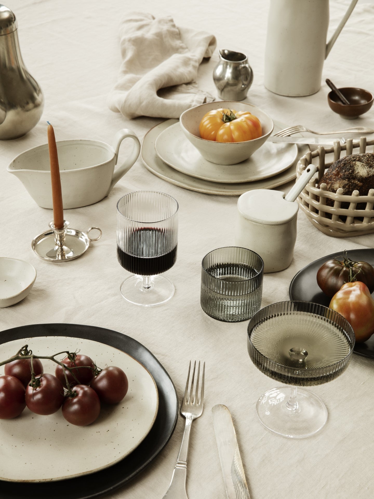 Ferm Living Flow Jar with spoon - Off-white Speckle
