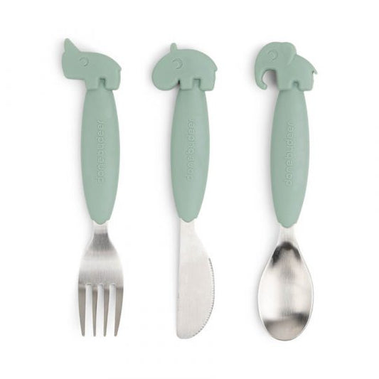 Done by Deer Easy-grip Cutlery Set Deer Friends Green