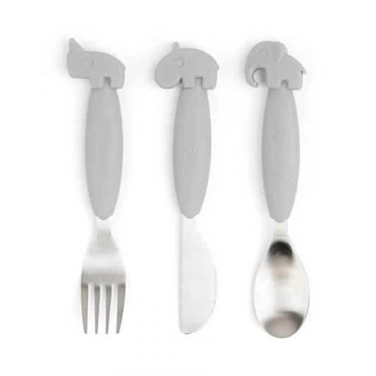 Done by Deer Easy-grip Cutlery Set Deer Friends Grey