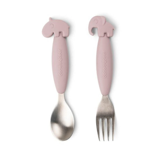 Done by Deer Easy-grip spoon and fork Powder