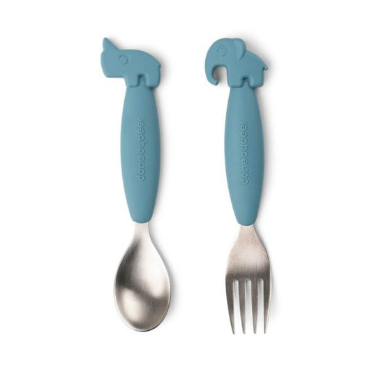 Done by Deer Easy-grip spoon and fork Blue