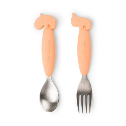 Done by Deer Easy-grip spoon and fork Coral