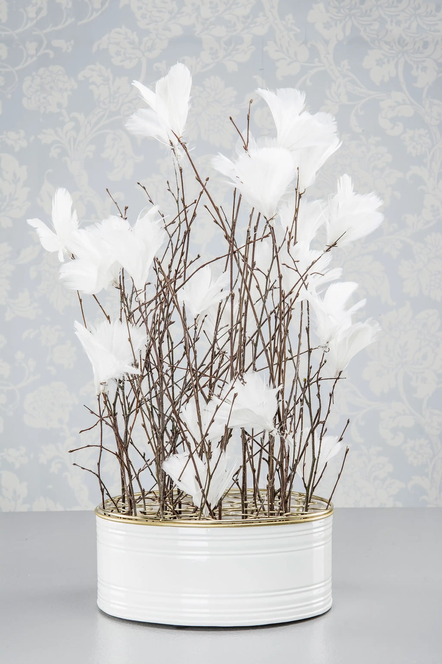 Alot Fjäder Trådad Blom Vit