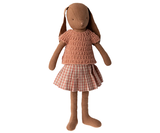 Maileg Bunny Size 3, Chocolate Brown, Knitted shirt and skirt