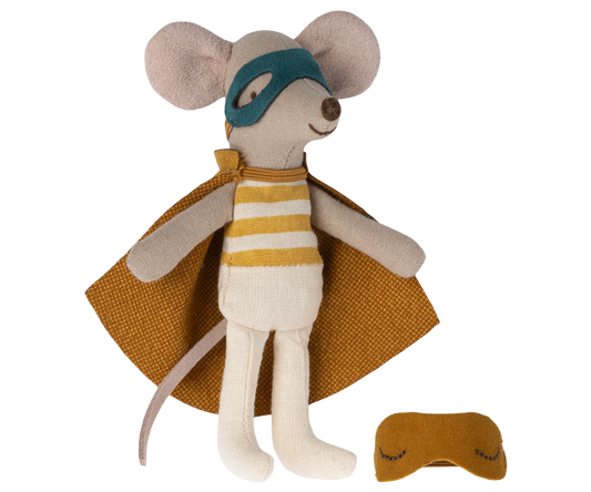 Maileg Superhero Mouse Little Brother in Matchbox