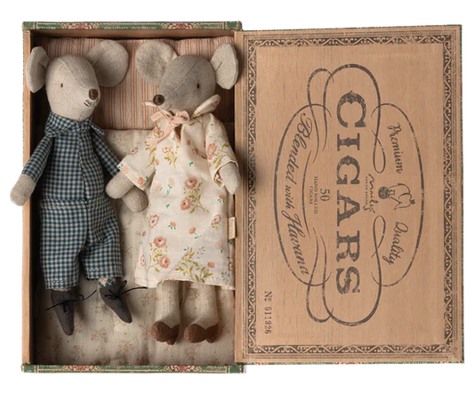 Maileg Grandma and Grandpa Mice In Cigarbox