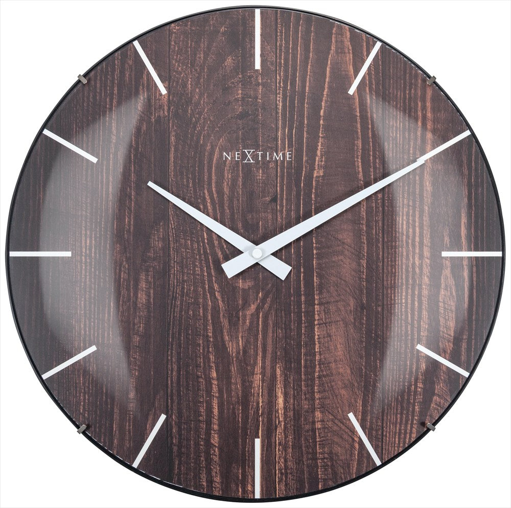 NeXtime Edge Wood Dome Väggklocka 35cm Mörkbrun