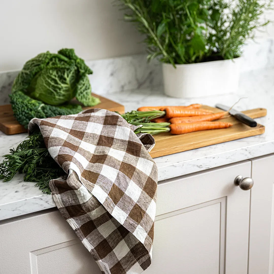 Violander Kökshandduk Gingham brun-vit